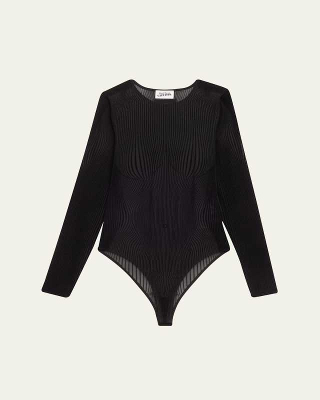 Mesh Flocked Morphing Pinstripe Bodysuit